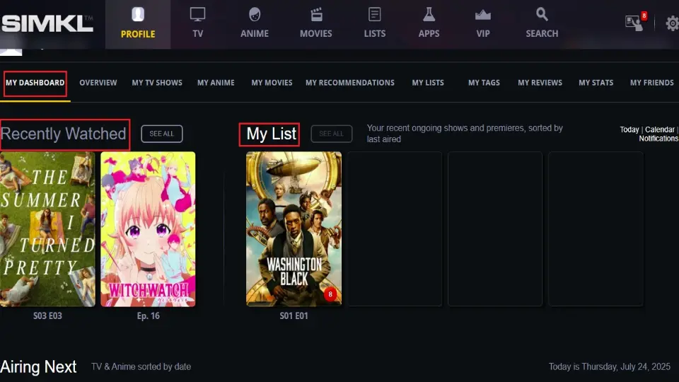 select my dashboard