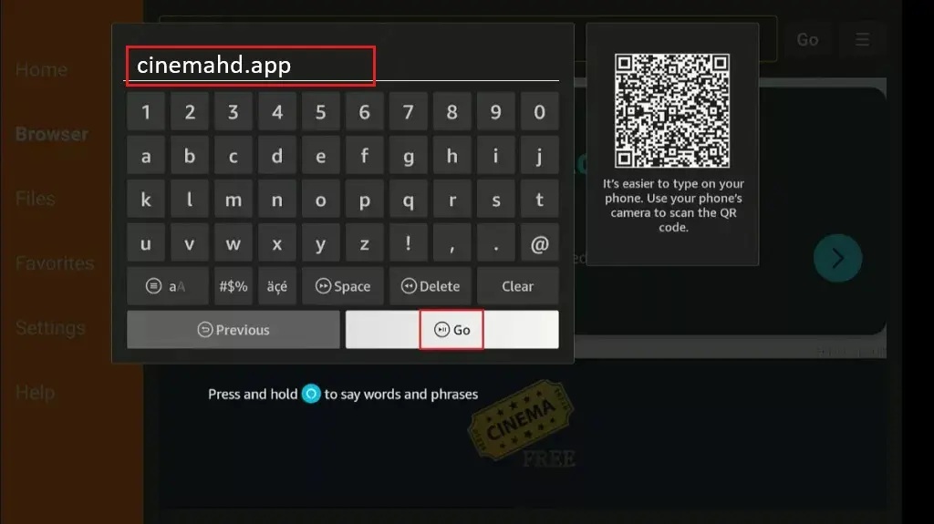 enter cinema hd app url