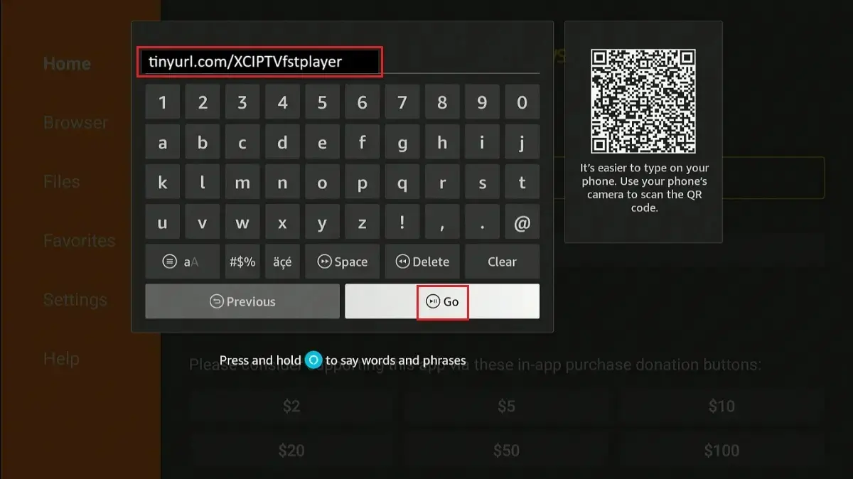 enter iptv url