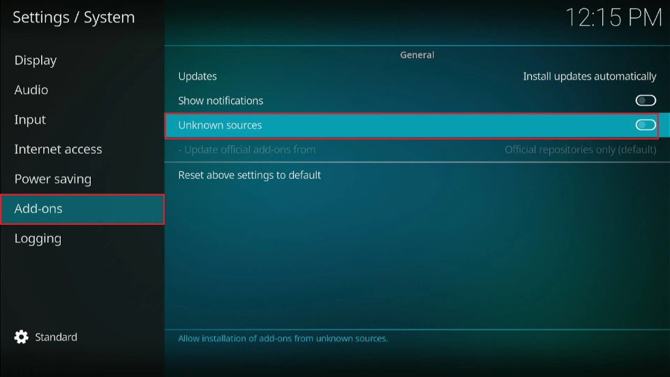addons select unknown sources