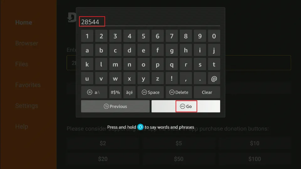 enter the downloader code