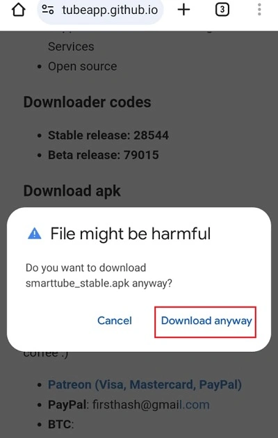 select download anyway