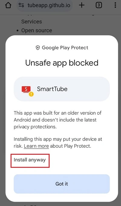 select install anyway