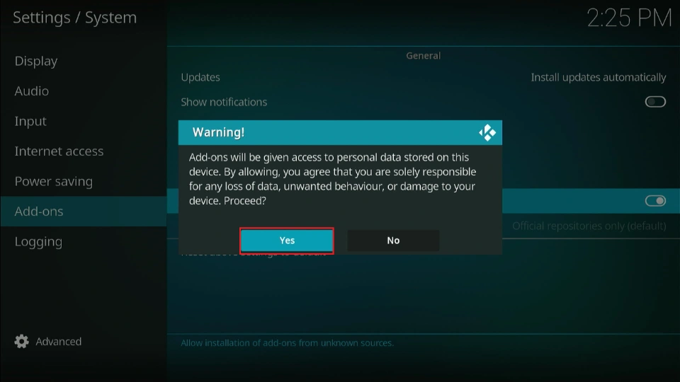 warning select yes
