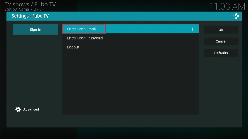 select enter user email