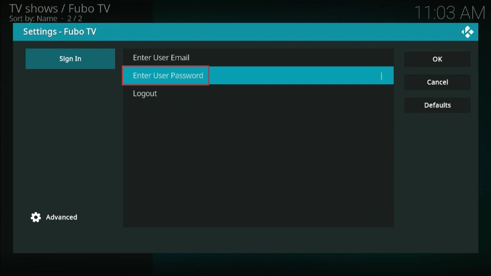 select enter user password