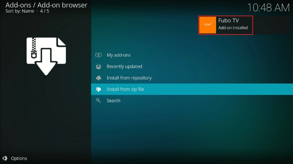 Fubo TV Addon Installed