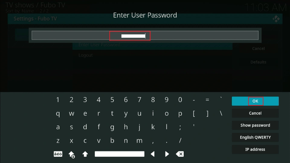 enter password select ok