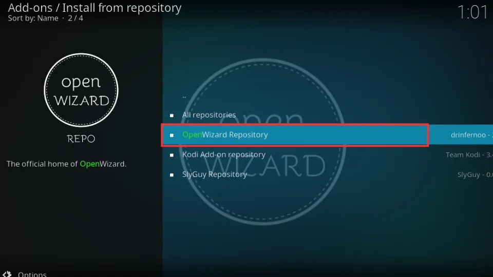 select openwizard repository folder