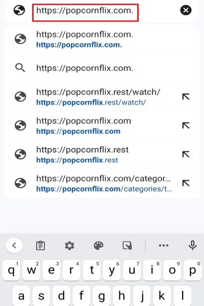 enter popcornflix url in mobile chrome