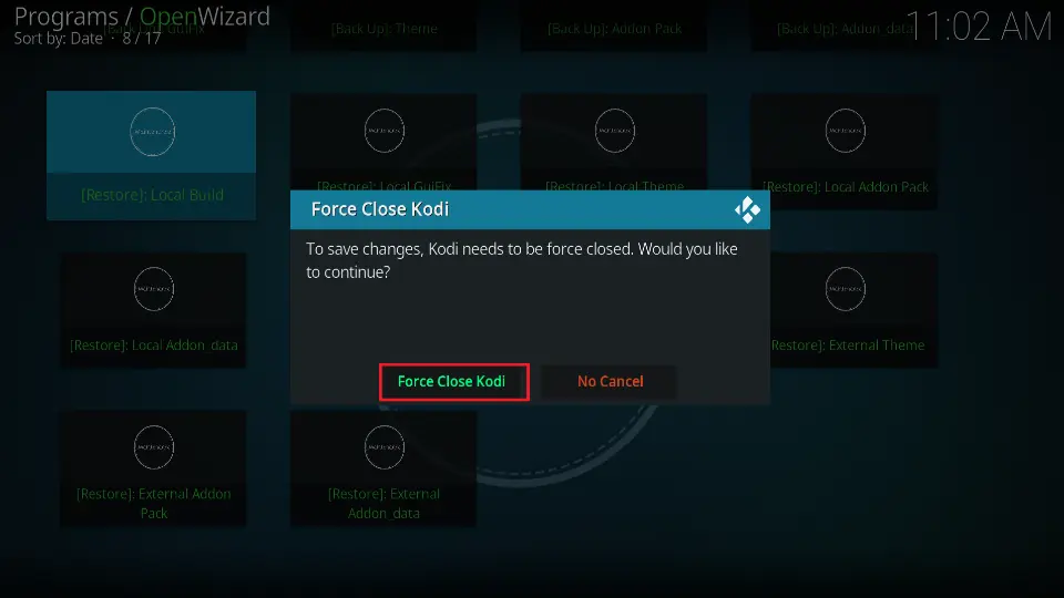 force close kodi