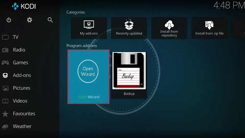 select openwizard tile
