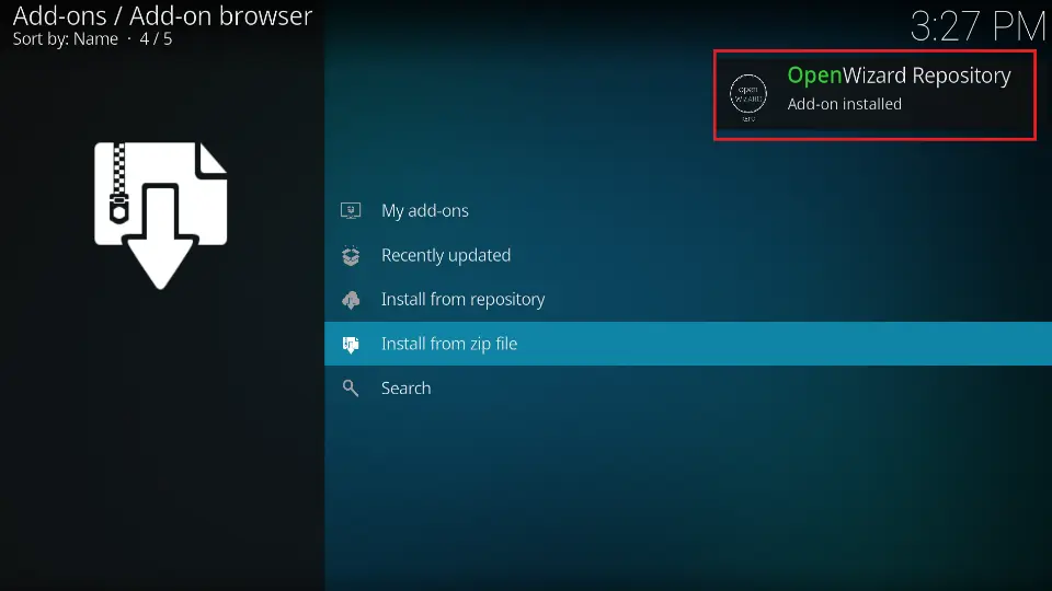 open wizard repository installed