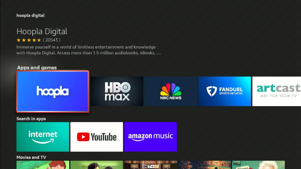 select hoopla app tile