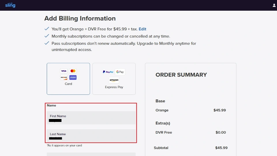 add the billing information