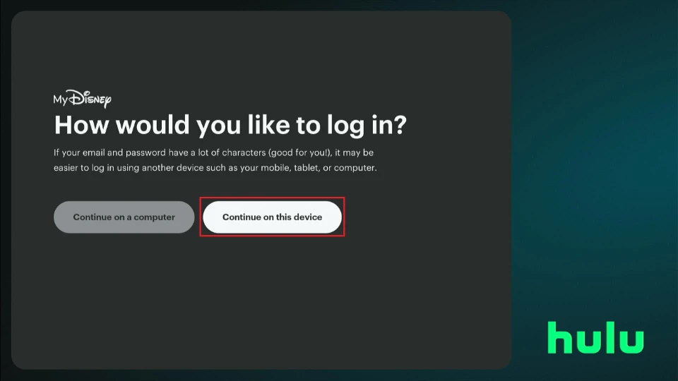 select continue on this device