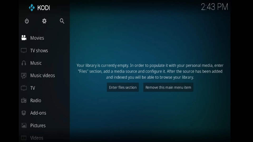 kodi 17.6 home screen