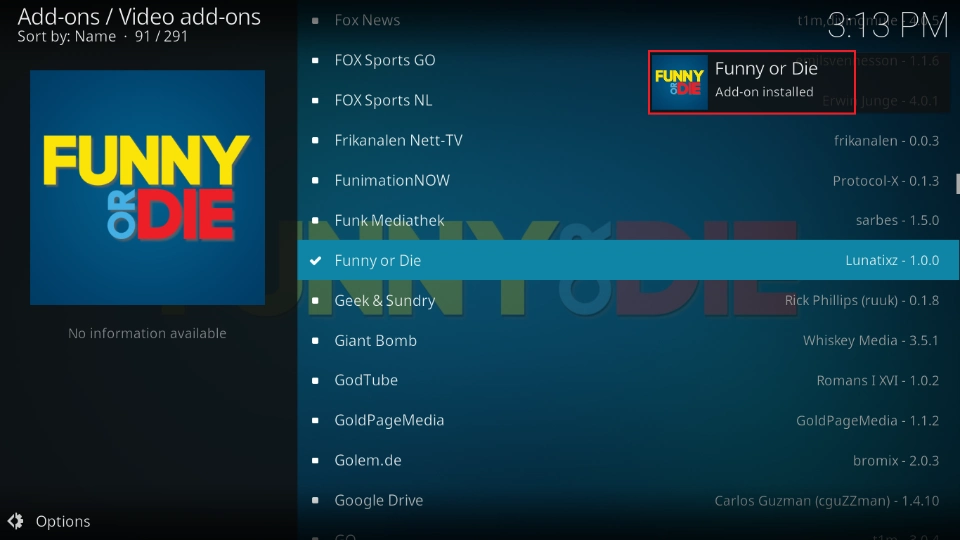 addon installed notification