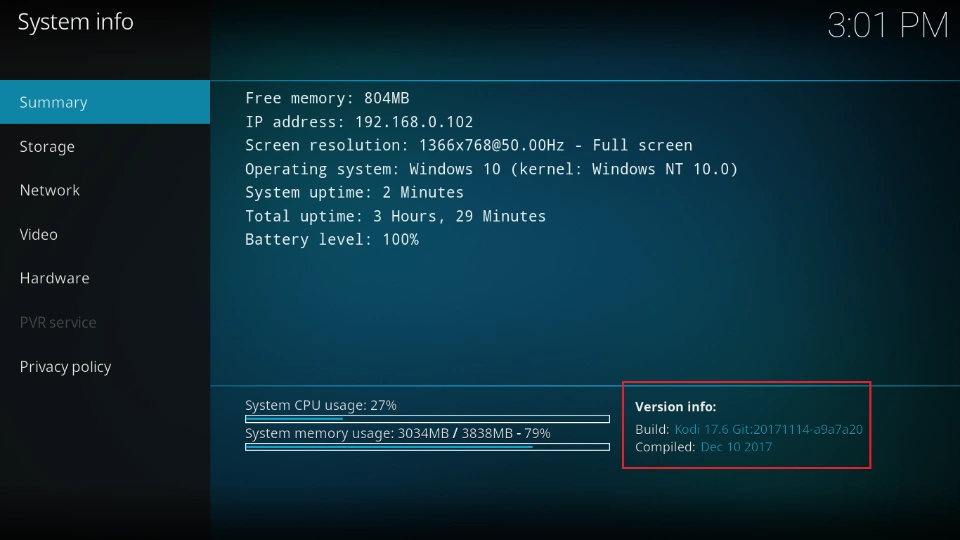 kodi version info