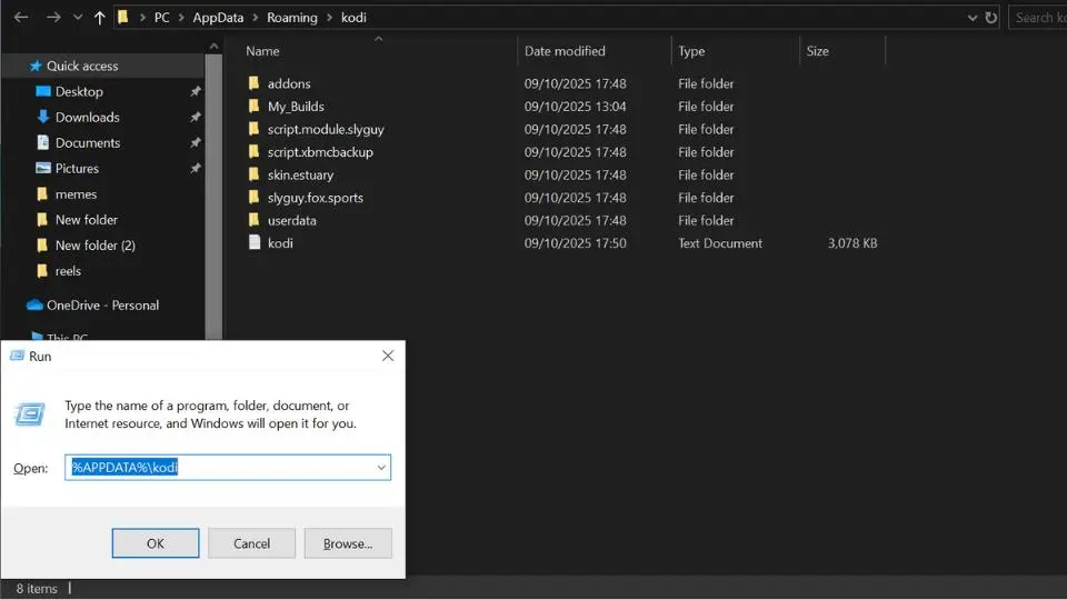 Navigate to the Kodi data folder