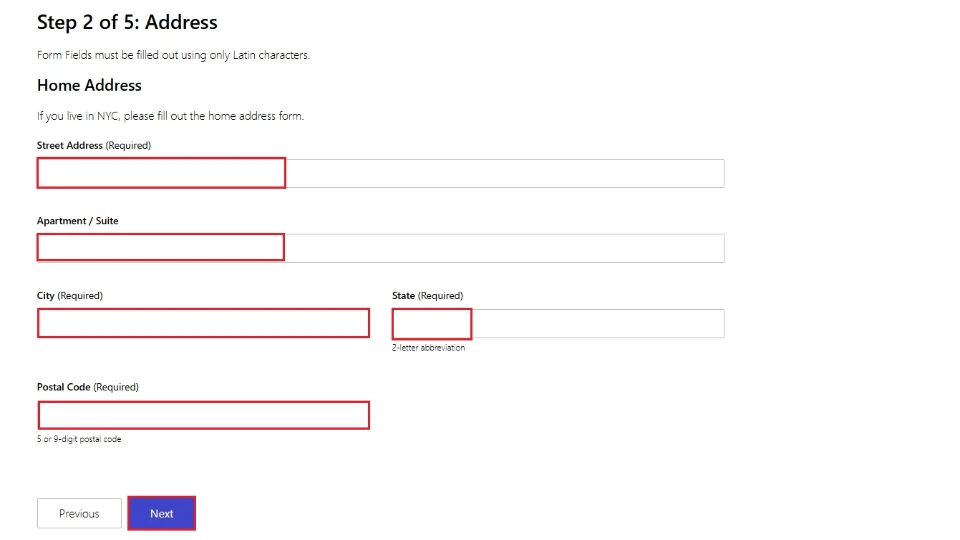 enter home address and click next