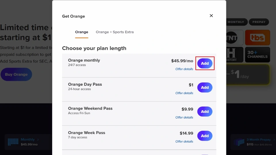 select plan and click add