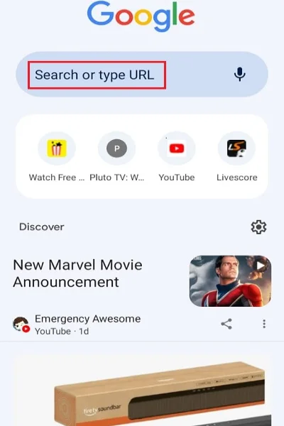navigate to the search/URL field
