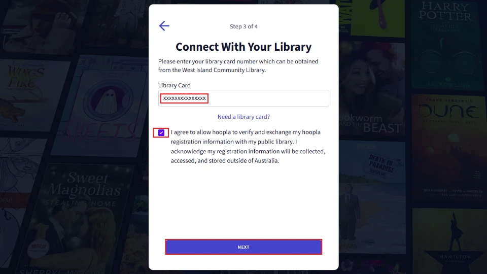 enter library card number
