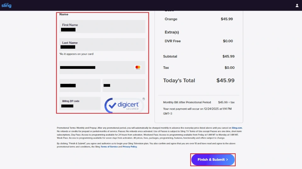 select finish n submit