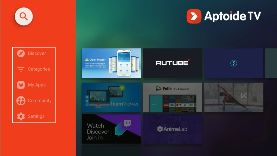 Aptoide TV home screen