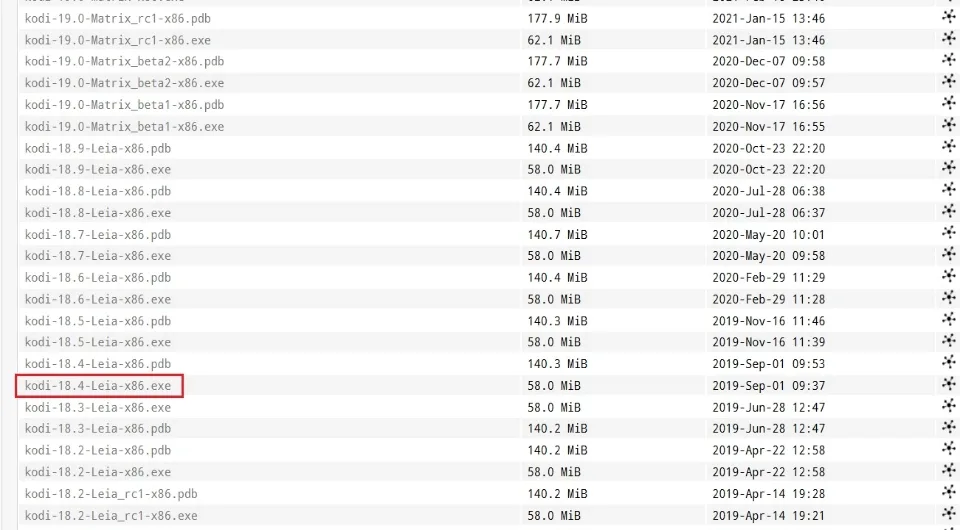 select the kodi version