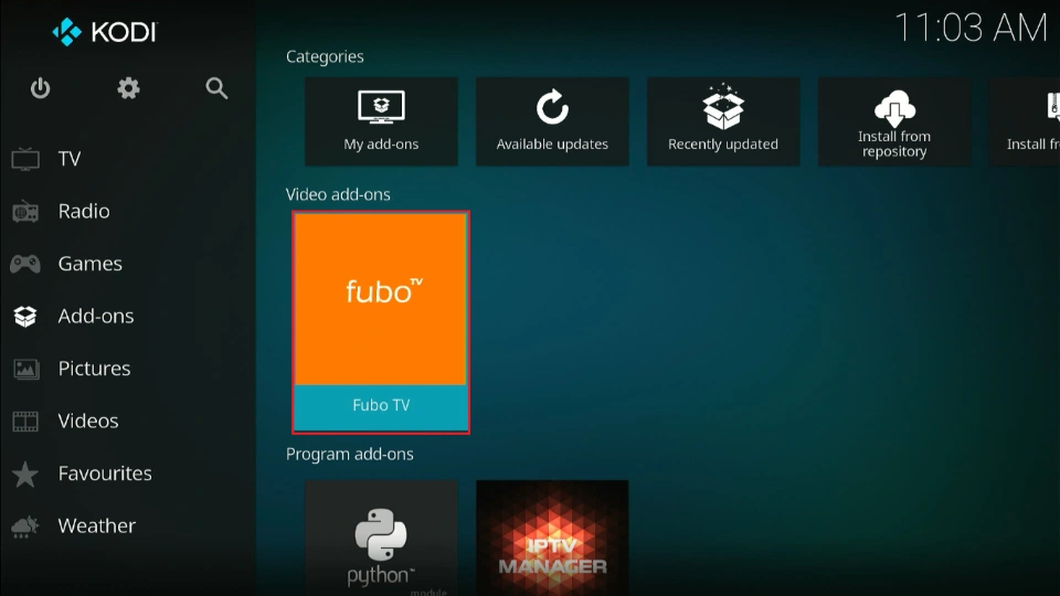 launch Fubo TV addon