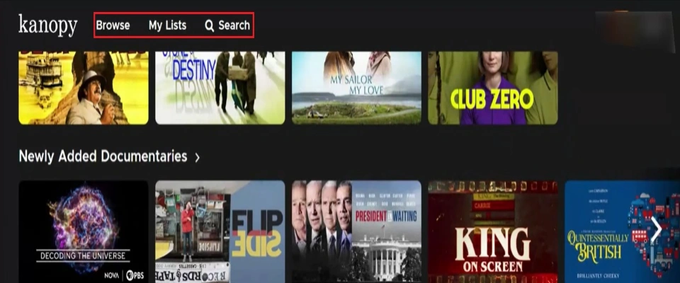 kanopy user interface