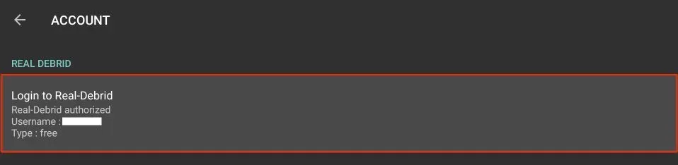 Login to Real Debrid section