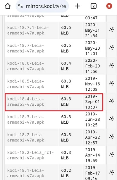 select kodi version apk