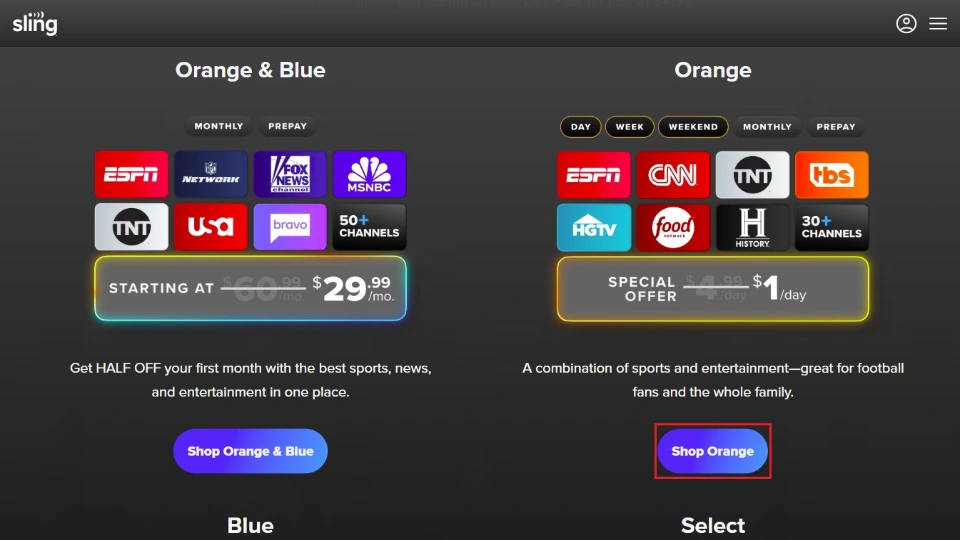 select your preferred plan