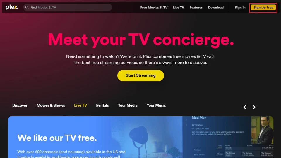 select sign up for free