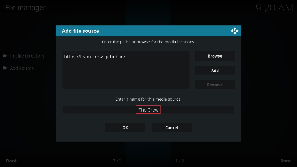 enter the name of the source