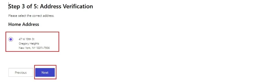 verify the address and click next