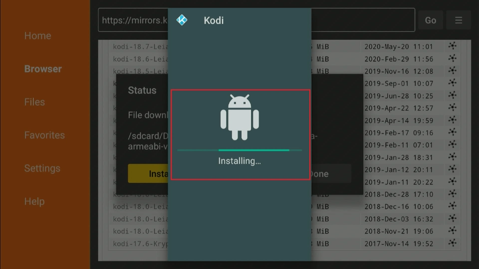 installing kodi 18.4