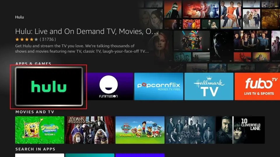 click the Hulu tile