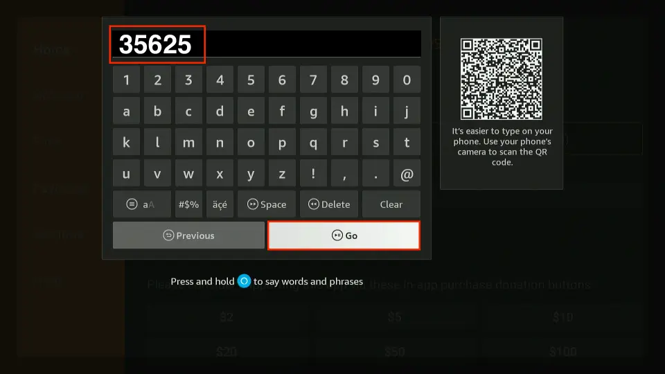 type the URL or downloader code