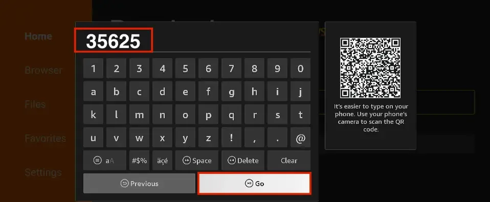 enter downloader code