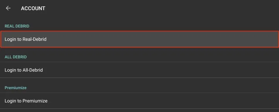 select login to real debrid